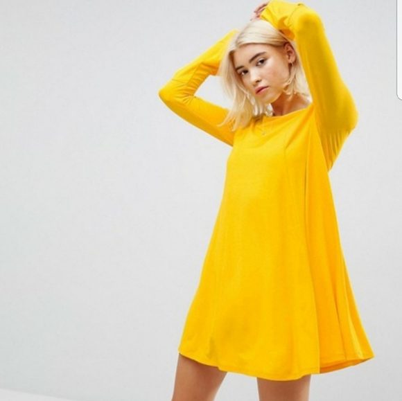 ASOS Dresses & Skirts - Asos yellow long bell sleeve jersey swing dress